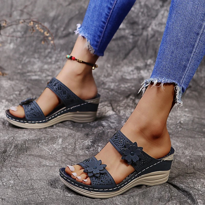Florine | Mules compensées à fleur