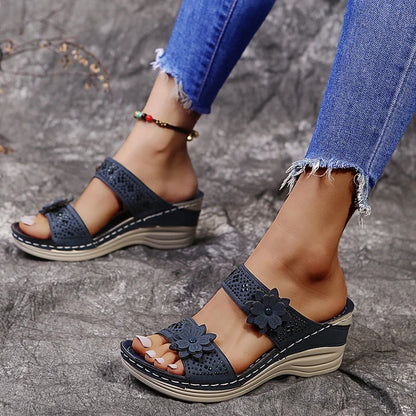 Florine | Mules compensées à fleur